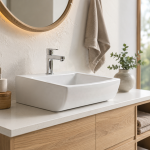 Lavabo de Baño Cuadrado con Montaje en Pared Curvo, Diseño Minimalista, Superficie Lisa, Acabado Cromado, Capacidad de 9L, Certificado CE, 5 Años de Garantía - Product Image 5