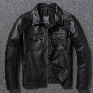 Veste en cuir véritable pour homme de marque personnalisée avec fermeture éclair et poches, idéale pour l'automne et l'hiver - Product Image 2