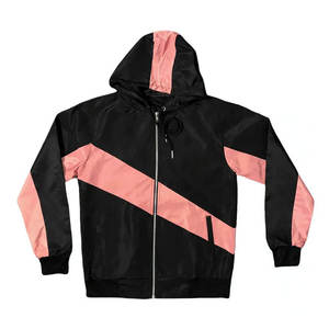 Men's <b>Black</b> Pink Color Block Hooded <b>Windbreaker</b> Jacket With Shorts Set Sporty Quick Dry Lightweight Spring Outfit - Product Image 2