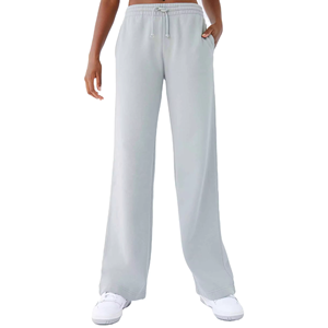 Pantalon de jogging évasé en polaire pour femme, taille élastique, coupe droite, décontracté, pour l'hiver, doux et chaud, personnalisable OEM - Product Image 4