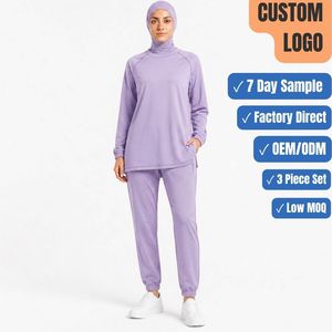 Premium 260GSM 3 Piece Modest Yoga Set Nylon Spandex <b>Raglan</b> <b>Top</b> Jogger OEM Wholesale - Product Image 1