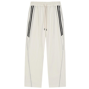 100% Cotton Elastic Waist Casual Flat Front Reflection Striped Wide-Leg Sweatpants - Product Image 3