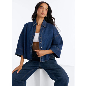 Women's Oversized Denim <b>Shirt</b> Long Sleeve Button Front Loose Fit Jean Tops Custom Twin City Wholesale Supplier Factory Fashion - Product Image 4