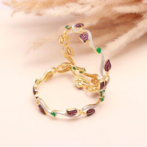 Brazalete Tradicional Indio de Circonia y Esmalte, Chapado en Oro de 22K, con Diamantes Americanos, Joyería Festiva para Regalo - Product Image 3