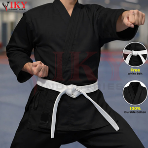 Tenue d'arts martiaux respirante de haute qualité, résistante, service OEM ODM, uniforme de karaté en toile noire avec ceintures blanches - Product Image 5