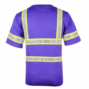 เสื้อยืดสีม่วงคุณภาพดี เสื้อทำงานสะท้อนแสง แขนสั้น ผ้าฝ้ายผสมโพลีเอสเตอร์ คอกลม เสื้อยืดทำงาน - Product Image 3