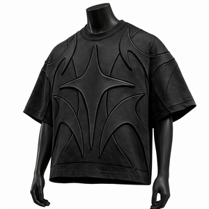 T-shirt Homme Oversize Personnalisé à Panneaux Gaufrés Noir Streetwear Coton Coupe et Couture 3D Manches Courtes Mode Ringer - Product Image 5