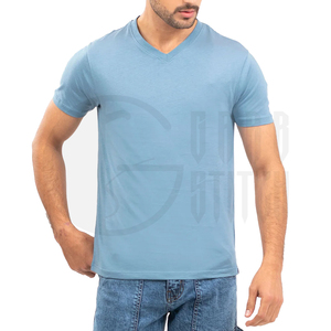 T-shirt col en V pour homme, mélange de coton, uni, décontracté, coupe classique, manches courtes, haut d'été confortable, basique, écologique, respirant - Product Image 5