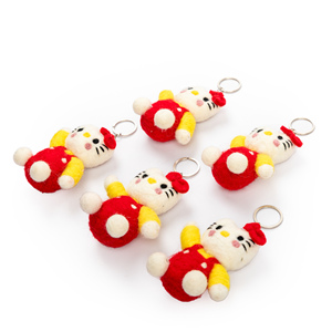 Handmade Colorful Soft Wool Felt <b>Keychain</b>-High Quality Durable Unique 3D Shape Eco-Friendly Red Cat Fashion Cartoon Design - Product Image 3