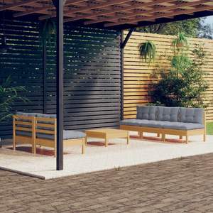 Ensemble de salon modulaire en pin gris massif et polyester pour jardin, design de mobilier modulaire moderne - Product Image 1