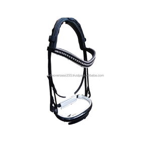 Brida de snaffle de doma de caballo de cuero plano de alta calidad con cristales de tres filas y equipo de caballo Noseband de cuero patentado - Product Image 3