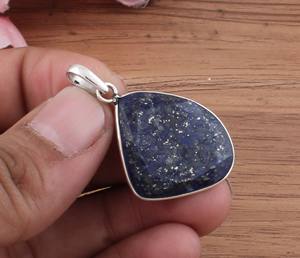 Natural <b>Lapis</b> <b>Lazuli</b> Hexagon Charms 925 Sterling Silver Fancy Shield Shape Blue Gemstone Vintage Platinum Plated Necklace for - Product Image 4