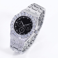 Reloj con Cristales, 10 ct, Diamantes Cultivados en Laboratorio, EF VVS VS, Chapado en Oro Amarillo de 14K, Acabado en Acero Inoxidable, Estilo Bling Urbano