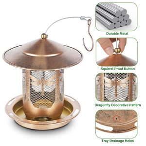Comedero para Pájaros de Metal Rústico Colgante con Diseño de Libélula, Comedero para Pájaros Silvestres para Exteriores, Decorativo para Jardín, Patio o Terraza - Product Image 3