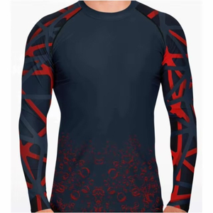 Mens Full Sleeve Rash Guard Black Red Patterned Quick Dry Polyester <b>Swim</b> <b>Shirt</b> Athletic Sports Training Workout Fitness Surfing - Product Image 5