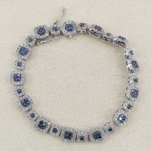 3.63 Cttw Blue & White Natural Diamond Tennis Bracelet 925 Sterling Silver 6.5 Inch, Round Cut Prong <b>Set</b> Wide Bracelet for Women - Product Image 4