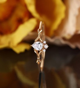 Pear Cut Moissanite <b>Ring</b> 925 Sterling <b>Silver</b> Teardrop <b>Solitaire</b> Engagement <b>Ring</b> Elegant Minimalist Wedding Jewelry Gift for Her - Product Image 3