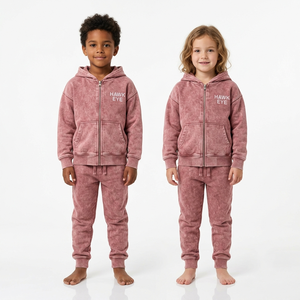 Conjuntos de chándales de invierno para niños con lavado ácido, diseño de ropa deportiva, chándal informal para niños, sudadera con capucha de cremallera completa, color sólido - Product Image 5