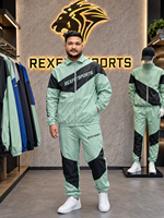 REXFIT SPORTS 2026 Ensemble de survêtement personnalisé pour homme en nylon vert menthe, veste zippée à manches courtes et short, léger, deux pièces, vêtements de sport