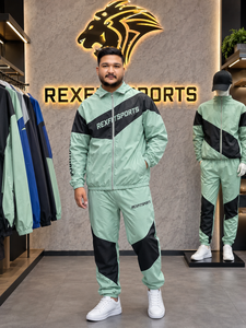 REXFIT SPORTS 2026 Ensemble de survêtement personnalisé pour homme en nylon vert menthe, veste zippée à manches courtes et short, léger, deux pièces, vêtements de sport - Product Image 5
