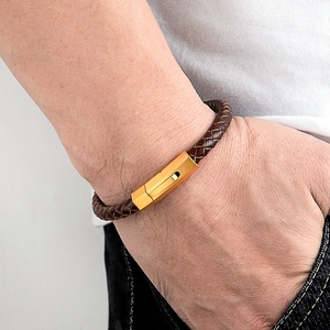 MenneM Bracciale Elegante in Pelle Intrecciata in Acciaio Inossidabile 316L, Bracciale Personalizzato <span class=keywords><strong>Amitie</strong></span> per Donna e Uomo, Produttore RTS - Product Image 2
