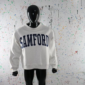 Sweat-shirt à col montant gris cendré SAMFORD, 100% coton, avec broderie appliquée bleu marine, col large, URBAN PRODUCTIONS - Product Image 1