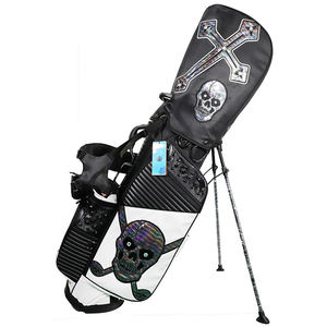 Sac de golf haut de gamme brodé crâne avec accents holographiques et mécanisme de support stable pour joueurs modernes - Product Image 1