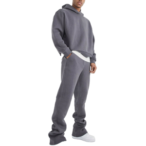 <b>Mens</b> Gray Hooded Tracksuit Set Full Sleeve <b>Pullover</b> Sweatshirt with Side Pockets Loose Fit Casual Wear Autumn Style - Product Image 1