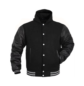 Veste Letterman en laine noire Varsity Jacket Manches en cuir véritable et laine mélangée Letterman Boys College Varsity Jackets - Product Image 1