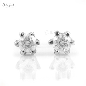 Boucles d'oreilles clous en or blanc massif 14 carats avec diamants G-H ronds de 2,5 mm, fabrication asiatique, livraison gratuite - Product Image 2