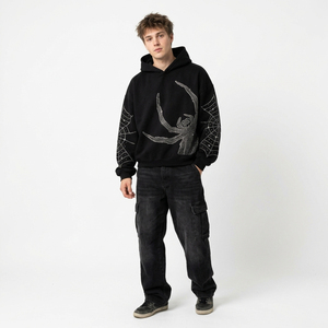 Sweat à capuche pour homme noir gothique à strass, motif animalier scintillant, style hip-hop, le plus vendu - Product Image 6