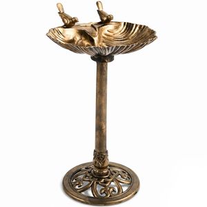 Vasca per Uccelli in Resina Bronzo Anticato con Bordo a Conchiglia 50*36*81cm con Fontana Solare 1.4W - Product Image 1