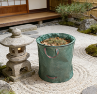 Conteneur à déchets de jardin en plastique à base ronde pliable pour l'élimination des feuilles saisonnières et des débris de haies, sac vert
