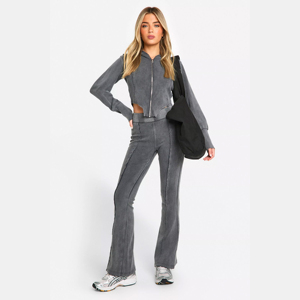 Womens Acid Wash Streetwear Tracksuit <b>Sherpa</b> <b>Lined</b> Warm Lightweight Winter <b>Hoodie</b> Set OEM Custom Logo Wholesale Factory Price - Product Image 5