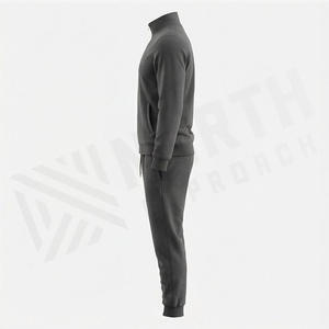 Survêtement gris foncé pour homme, fermeture éclair intégrale, col montant, couleur unie, vêtements de sport décontractés, poches latérales, coupe régulière, hiver, séchage rapide - Product Image 3