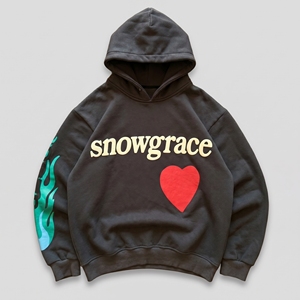 Snowgrace Black Hooded <b>Sweatshirt</b> Oversized Fit Front <b>Heart</b> Print Regular Sleeve Men Casual Autumn Wear - Product Image 1