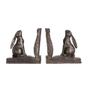 Ensemble de 2 serre-livres en métal en forme de lapin, figurines d'animaux rustiques, décoration pour salon, présentoir de table, 6x12 pouces, fait à la main - Product Image 4