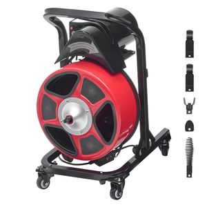 Macchina per la pulizia degli scarichi 4-in-1 con alimentazione manuale, fresa a spirale da 50 FT x 1/2 pollice su ruote, 4 frese, attivazione ad aria e interruttore a pedale - Product Image 1