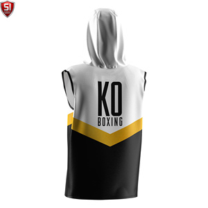 Al por mayor SUMROOS Bata de boxeo sin mangas con capucha para hombre, para entrenamiento de gimnasio y MMA, ajuste muscular, talla XL, logotipo personalizado, ropa deportiva transpirable - Product Image 5