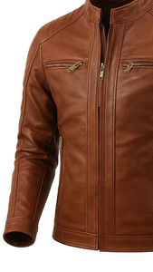<b>Men</b> Classic Leather <b>Jacket</b> Genuine Leather Casual Outdoor Zip Front Comfortable Regular Fit Fashion Outerwear - Product Image 5
