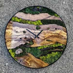 Luxury Biophilic Wall Clock Live Edge Olive Wood Custom Wall Clocks of Wood and Moss Clock Decoration - Product Image 2