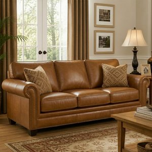 Sofá de 3 Plazas de Cuero Genuino de Alta Calidad, Elegante y Clásico, Mueble Duradero y Cómodo para Interiores de Hoteles y Villas - Product Image 1