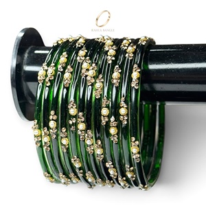 Brazaletes de Cristal Verde con Baño de Oro Estilo Kashmiri, Ideales para Bodas, Colecciones de Joyería de Moda, Venta al Por Mayor - Product Image 1