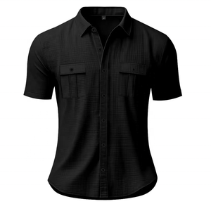 Chemise décontractée pour homme en coton et lin à manches longues, double poche, grande taille, motif uni satiné pour les vacances d'automne - Disponible en gros - Product Image 4