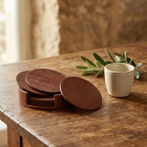 Elegant Wooden <b>Coaster</b> Set Reusable Heat Resistant Cup Mats for Home Kitchen Office - Product Image 3