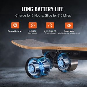Planche à roulettes électrique avec une autonomie maximale de 7,5 milles, une vitesse maximale de 13,7 mph, 3 vitesses réglables, planche à roulettes complète en bois - Product Image 3
