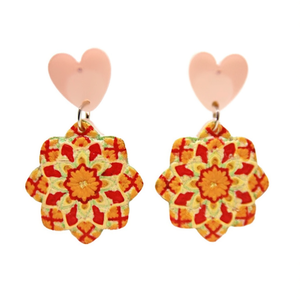 Orecchini pendenti alla moda con design a cuore dipinto, motivo rosso arancione, 12 pezzi Ref4716024 - Product Image 1