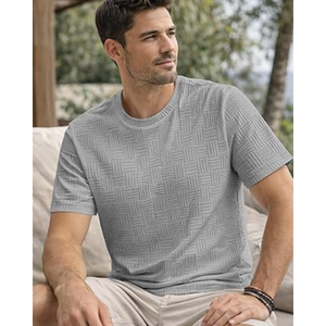 Camiseta Casual Elástica para Hombre |   Camiseta de manga corta con cuello redondo y textura sólida para comodidad y estilo en el día a día - Product Image 4