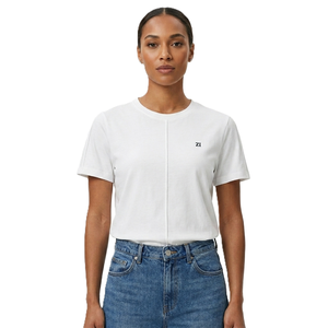 Camiseta Gráfica Blanca 100% Algodón, Cuello Redondo, Manga Corta, Diseño Personalizado de Olas en Atardecer Azul, Moda Verano, Camisetas para Mujer - Product Image 2
