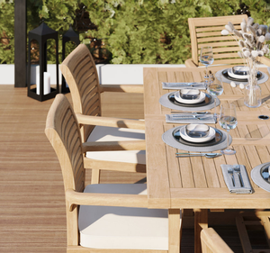 Ensemble de table à manger rectangulaire d'extérieur en teck massif, écologique, imperméable, 6 places, avec chaises à accoudoirs, finition naturelle, pour hôtel, villa - Product Image 3